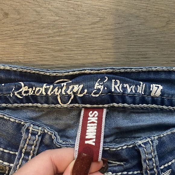 Revolution By Revolt Denim Skinny Jeans ~ Sz 7 ~ Blue ~ Mid Rise ~ Distressed - Picture 4 of 6